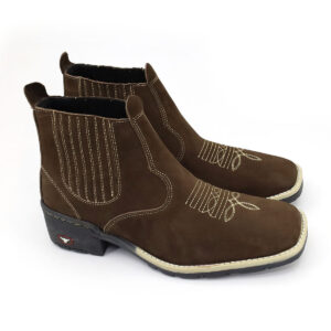 Botina Texana Ferreira César 100% Couro Legítimo Country Solado Borracha Costurado Bordada