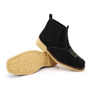 Botina Masculina Tradicional em Couro Nobuck Preto com Elástico e Solado de Látex