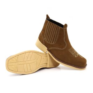 Botina Masculina Marrom Tradicional em Couro Nobuck com Elástico e Solado de Látex